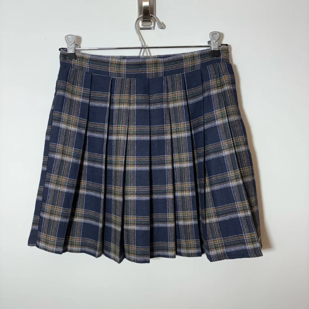 Shein Women's Pleated Plaid Mini Skirt - Size S Blue, Green Brown